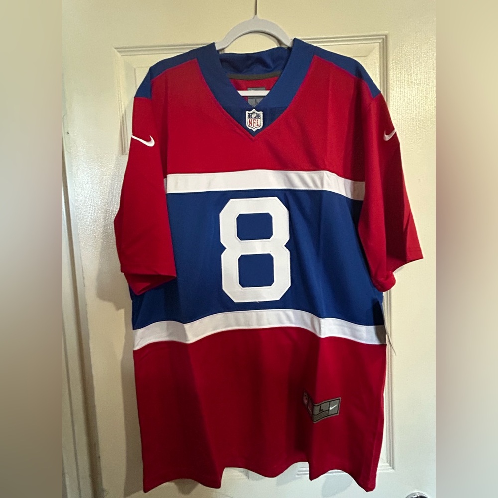 Red and Blue NY Giants Football Jersey with Number 8